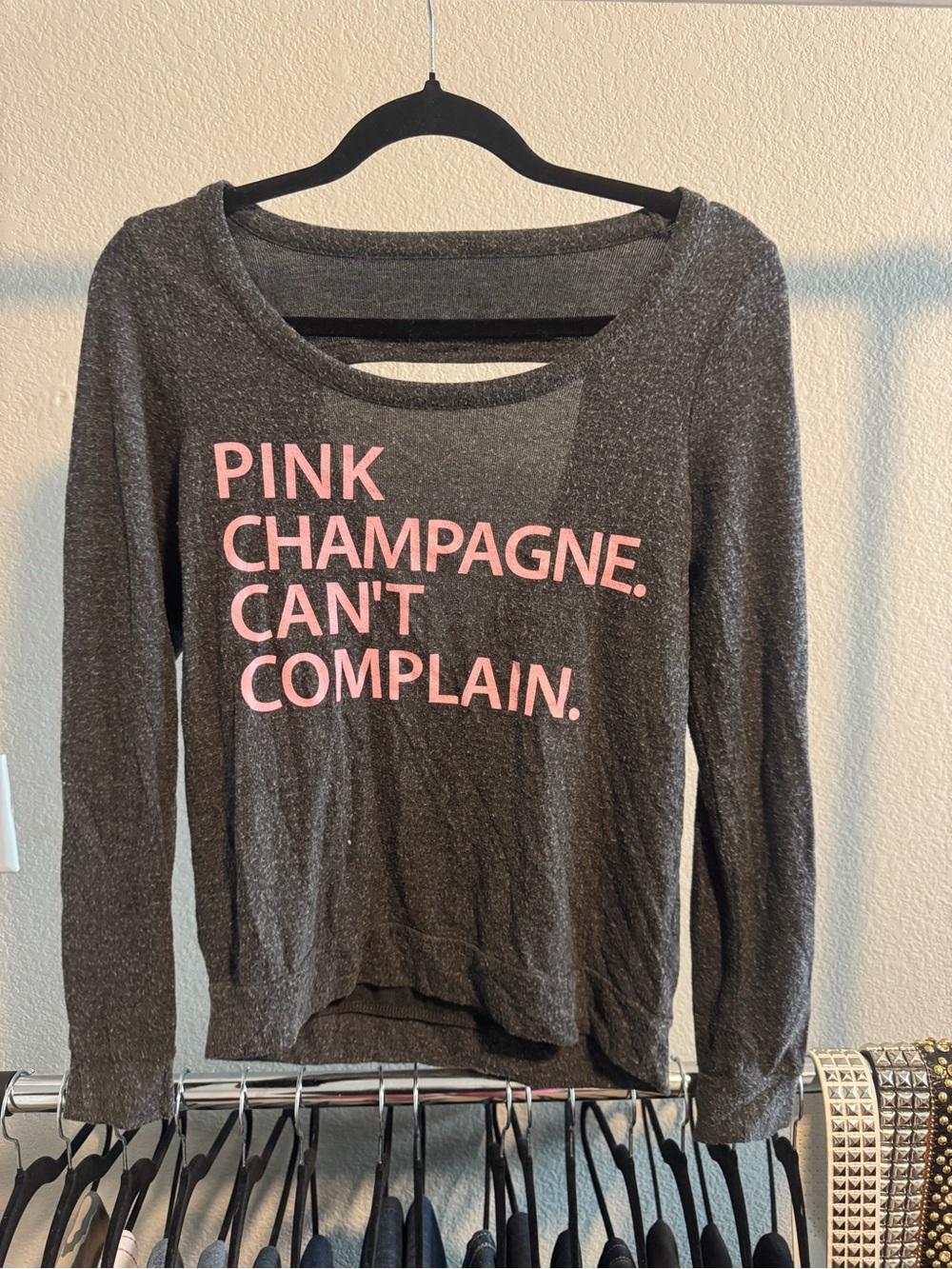 Chaser Gray Sweater with Pink Print